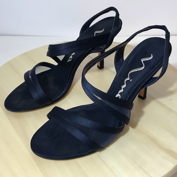 navy satin kitten heels